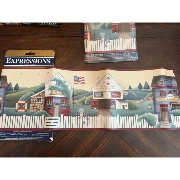 Expressions Prepasted Wallpaper Border SB10124B Country Storefronts Picket 5 Yds