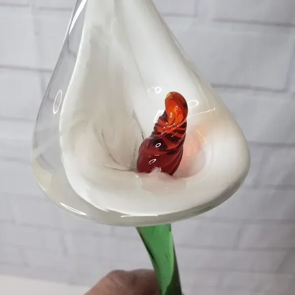 Beautiful Hand Blown Art Glass White Lily Flower Sculpture 14