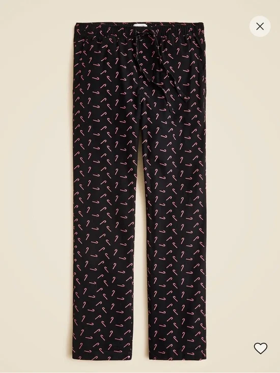 J. Crew Black Lounge Pants with Pink Candy Cane Print