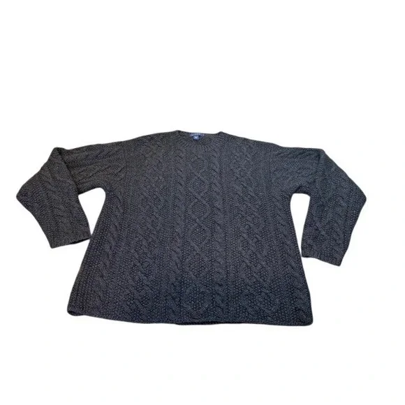 J.Crew Hand Knit Cable Knit Fisherman Sweater Size XL Navy 100% Wool Pullover