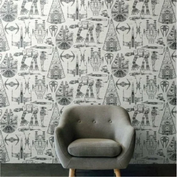 2 / Star Wars Blueprint Blue Toile Vinyl Peel & Stick Wallpaper Rolls
