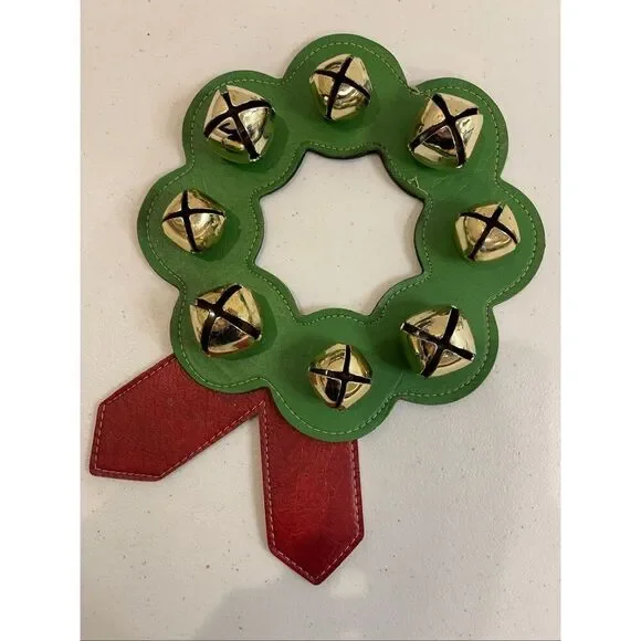 Vintage Christmas Jingle Bells 8.5” Wreath Leather With Metal Bells