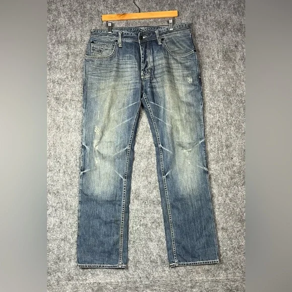 Artful Dodger 1816 Jeans Men’s 36x32 Blue Straight Embroidered Distressed