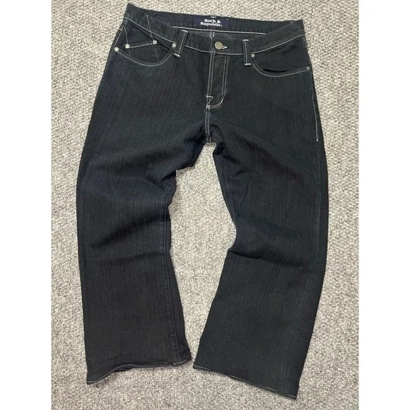 Rock & Republic Men's Dark Blue Dark Wash Straight Denim Jeans Regular Fit 36x26