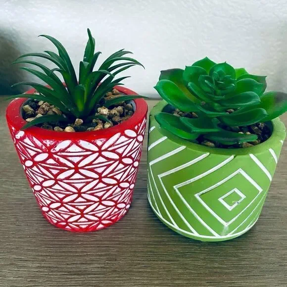 2-pc Boho Succulent Greenery Potted Plants Lot