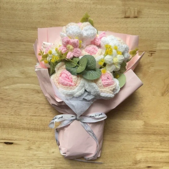 Crochet Flowers Bouquet - Hand Knitted Rose Crochet Flower Bouquet for Home GIFT