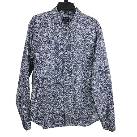 J. Crew Mens Shirt XL Flex Washed Slim Untucked Floral Button Blue Long Sleeve