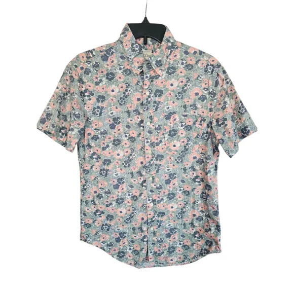 J. Crew Men's Slim Short Sleeve Floral Shirt Blue Pink Flower Print Size S EUC