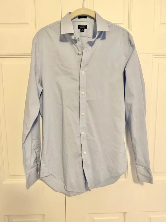 J.Crew Men's Slim Fit Performance Button Down Shirt Small Light Blue Stretch
