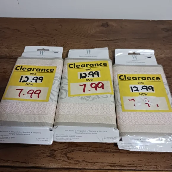 Wamsutta Wall Border Lot Of 3 Bdrm Solutions Prepasted 15 ft x 6.875 ft Pink Gra
