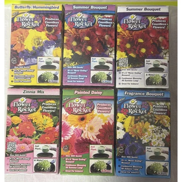 Lot of 6Boxes of Flower Seeds. Summer Bouquet Flower Rocket As Seen‎ On TV