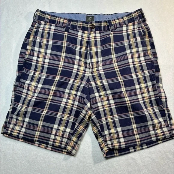 J. Crew Shorts Mens Size 32x9 Blue Plaid Flat Front Bermuda Summer Cotton