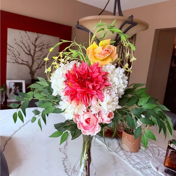 Hearth & Hand Pink, White, Yellow Faux Floral Arrangement with Greenery