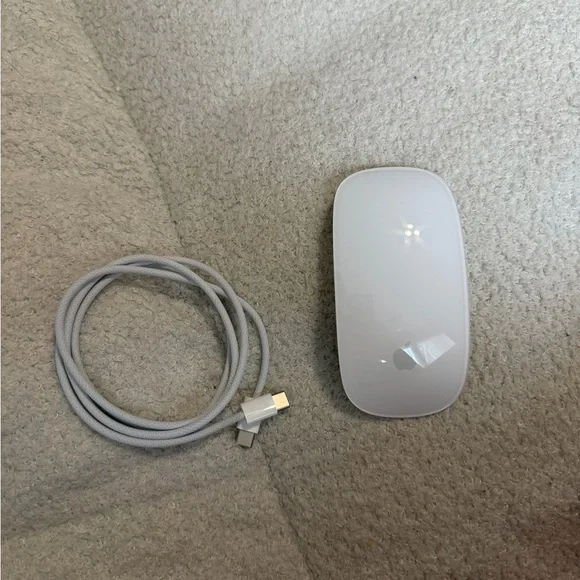Apple White Wireless Mouse with Gray Charging Cable