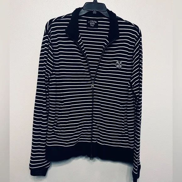 J. Crew Mens Large Navy and White Striped Cotton Full Zip Jacket Nautical Yacht