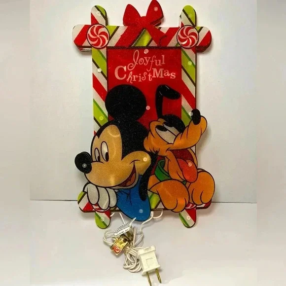 2010 Disney Mickey & Pluto Joyful Christmas Lights Lighted Sculpture 15 Inch