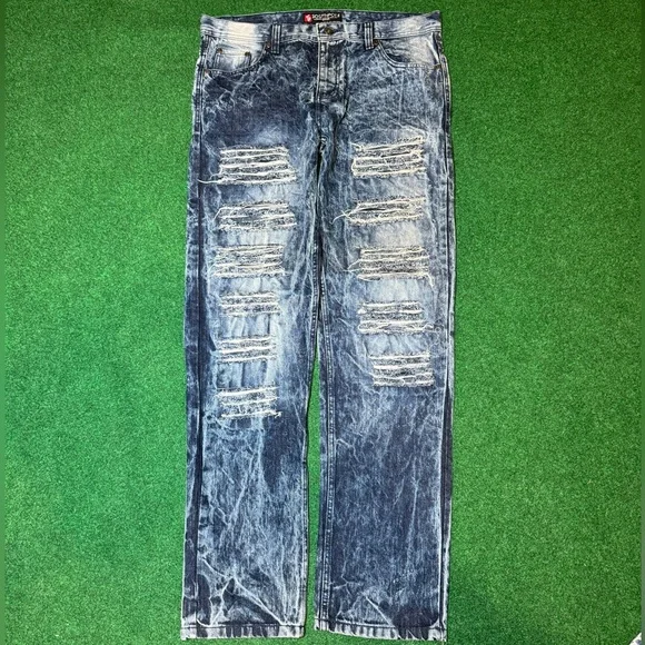 Y2K Southpole Acid Wash Distressed Mens Slim Taper 36x34 Hip Hop Denim Jeans
