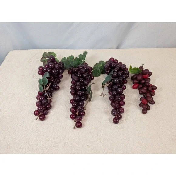 Vintage‎ Artificial Purple Grapes Clusters Lot of 4 Faux Fruit MCM Kitchen Decor