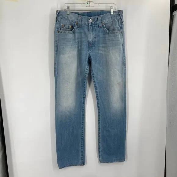 True Religion Straight Light Medium Wash Stitch Pockets Men’s 36 Y2K