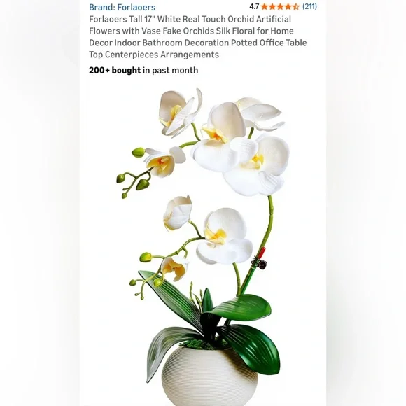 NIB White Faux Orchid In Vase 17