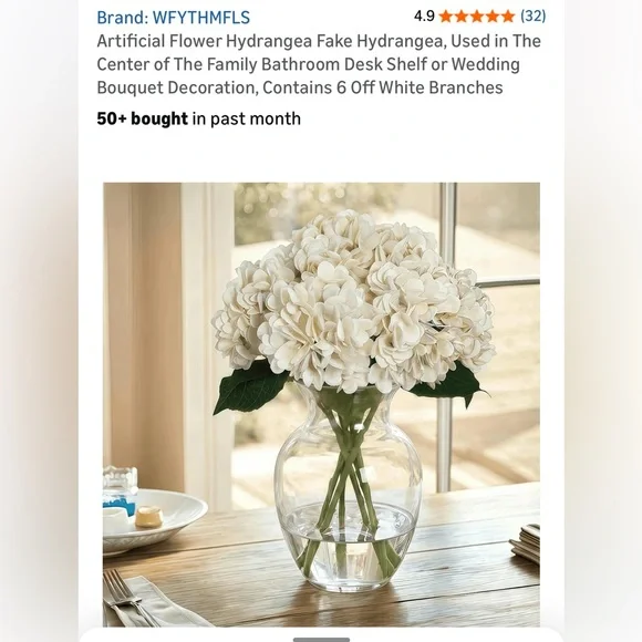 NIB Faux Hydrangeas 6 Branches Off White Wedding Centerpiece Bouquet 16.14