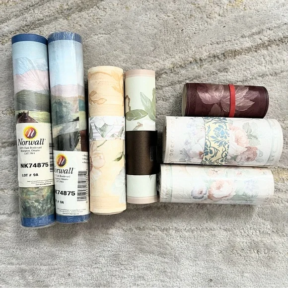 Wallpaper Border Rolls Assorted Florals, Scenic & Metallic Lot of 7