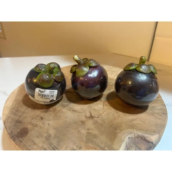 Pier 1 Artificial Mangosteen Fruit Set 3 Purple Decorative‎ Bowl Fillers 2298856