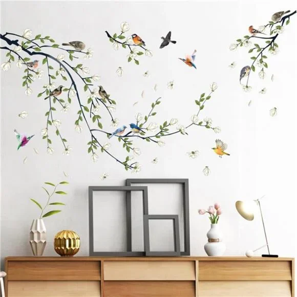 Magnolia Branches Wall Decals White Flower Stickers DIY Removable Home Decor