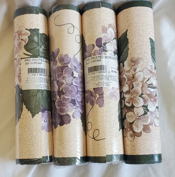 D. W. Wallcoverings Vtg Savannah Floral Wallpaper Border Purple Hydrangeas, New