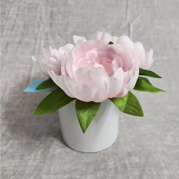 Silk Pink Peony Peonies Artificial Flower Arrangement in Ceramic Round Vase