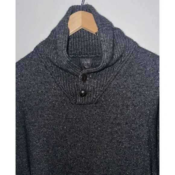 J. Crew Sweater XL‎ Rugged Merino Wool Two-button Shawl Collar Pullover Speckled