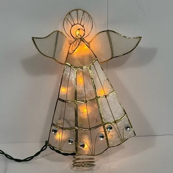 Vintage Capiz Shell Angel Tree Topper Lights Up By Kurt Adler - In Box
