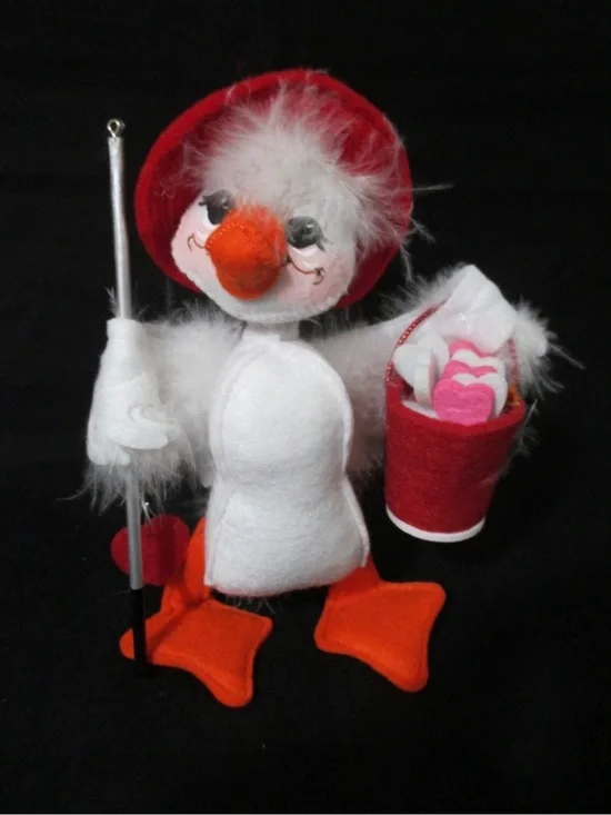 Annalee Valentine White & Red Plush Duck with Orange Beak and Feet