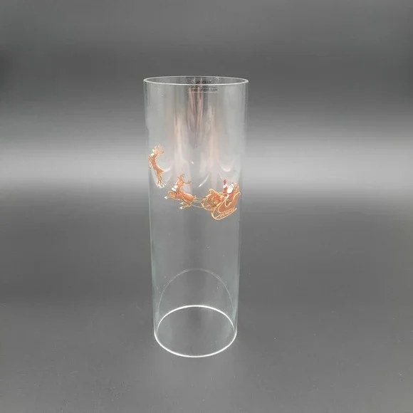 Clear Glass Hurricane Lantern‎ Santa Sleigh Reindeer Christmas Scene 8