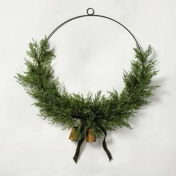28 inch Fake Cedar Asymetrical Wreath and Bells - NWT - Target -Hearth and Hand