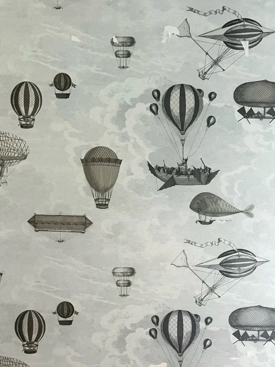 Cole & Son Macchine Volanti Wallpaper Hot Air Blue Metallic and Blue Lot 6 Rolls