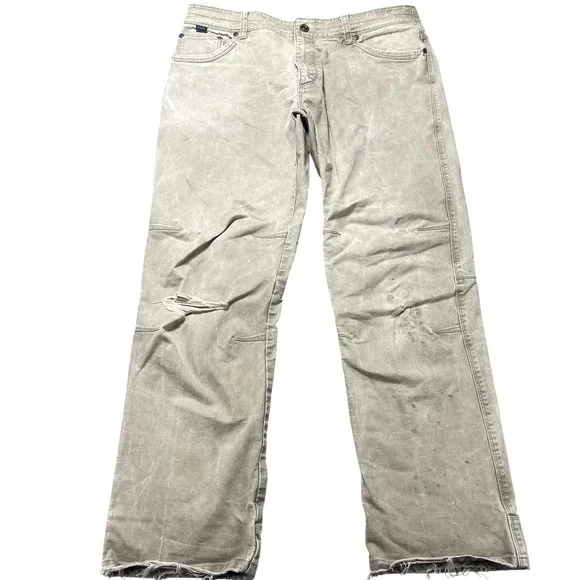 Kuhl Rydr Pants Mens 36x31 Beige Canvas Relaxed Fit Workwear Heavily Distressed
