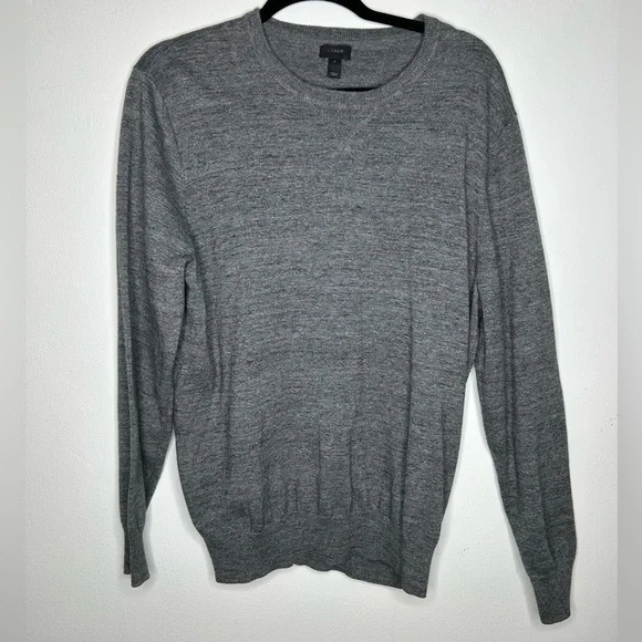 J.Crew Men's Cotton Sweater Large Crew Neck Sweater Gray Melange