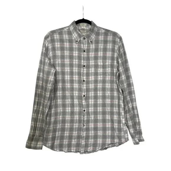 J. Crew Brushed Twill Button Down Shirt Slim Fit in Grey White Red Plaid Size M