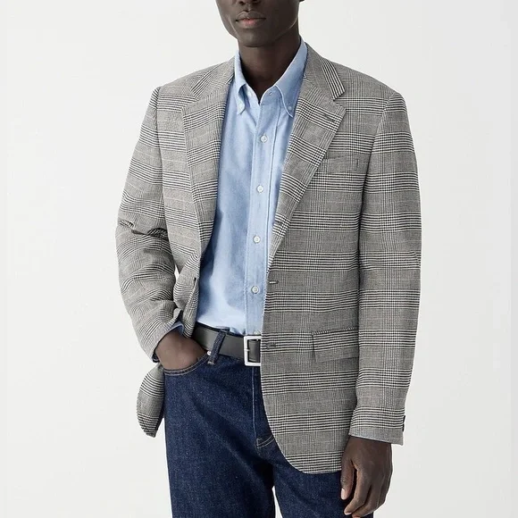 J.Crew Grey Kenmare Relaxed-fit Checkered blazer in cotton-linen blend Sz 40L