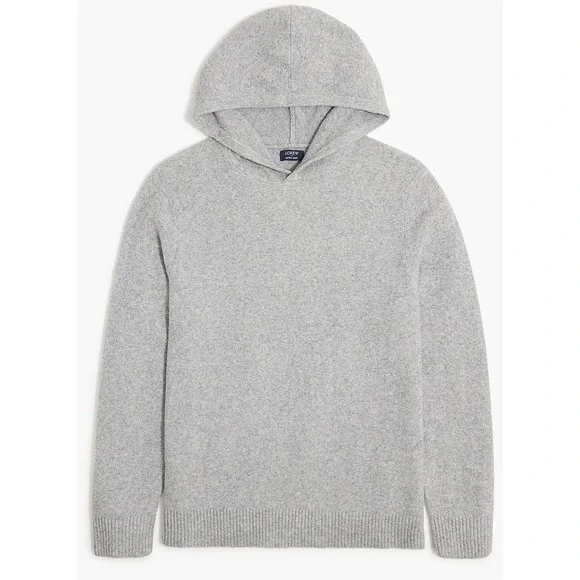 J.Crew Mens Extra Soft Wool Blend Sweater Hoodie Heather Grey Medium‎ Pullover