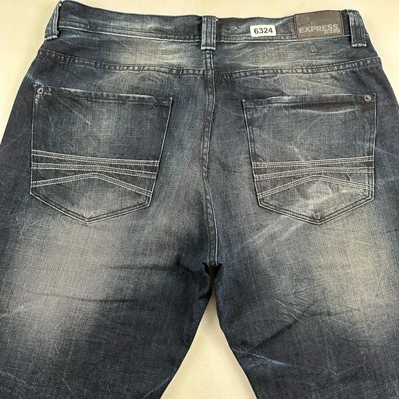 Y2K Express Blake Loose BootCut Jeans 36x34‎ Blue Dark Wash Denim Fade Skate 2