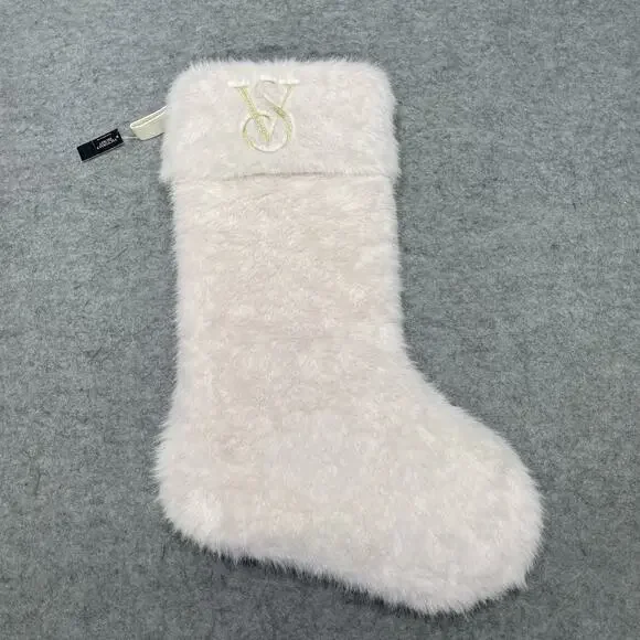 NWT Exclusive Victoria's Secret Christmas Stocking White Faux Fur Gold Lettering