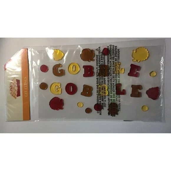 NEW Fall Autumn GOBBLE GOBBLE Turkey Thanksgiving Leaves 26 pc Window Gel Clings