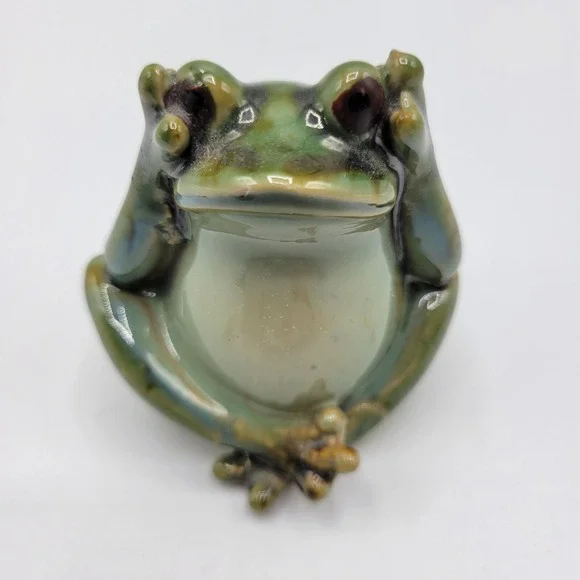 Ceramic Yoga Frog Statue Toad Gift Home Shelf Decor 2.75