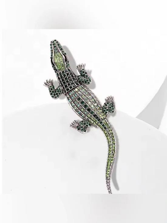 Rhinestone Crocodile Brooch Pendant – Sparkling Alligator Statement Jewelry