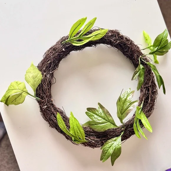 14” Round Brown Vine & Twigs Faux Floral Wreath for Spring Summer Fall Winter