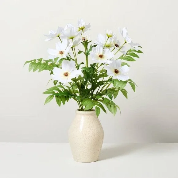 White Cosmos Floral Arrangement Ceramic Vase - Hearth & Hand‎ Magnolia, Target