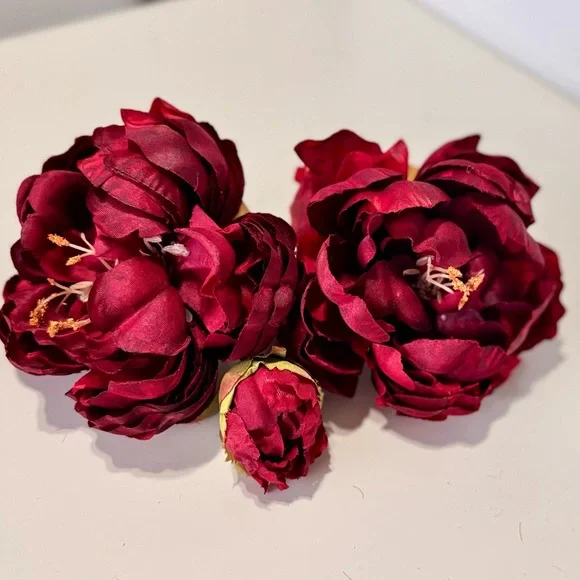 LIFELIKE 3 Burgundy Red Peony Flowers Floral Arrangement Faux Peonies Flower #A