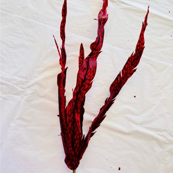 26” Faux Pheasant Feathers Red & Black Faux Floral Accent Feather Pick Stem